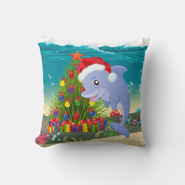 Coussin Un dauphin d'algue festif de Noël (Recto)