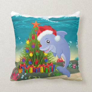 Coussin Un dauphin d'algue festif de Noël