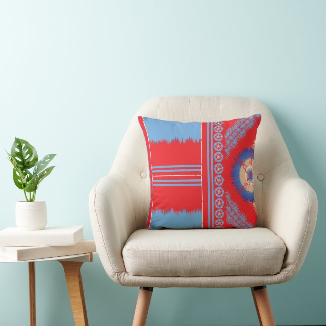 Coussin un design d'un motif rouge et bleu (Chaise)