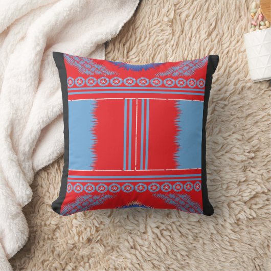 Coussin un design d'un motif rouge et bleu (Couverture)