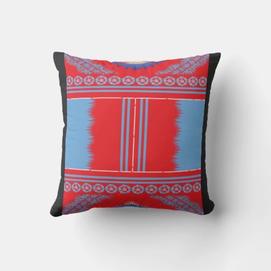 Coussin un design d'un motif rouge et bleu (Verso)