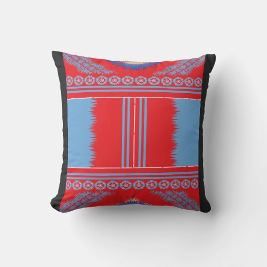 Coussin un design d'un motif rouge et bleu (Recto)