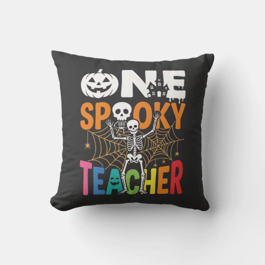 Coussin Un design Halloween d'enseignant effrayant_1 (Recto)