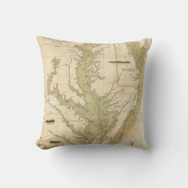 Coussin Un diagramme du chesapeake et des baies de (Recto)