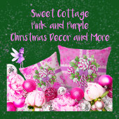 Coussin Un doux cottage rose et violet Noël