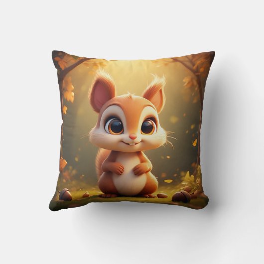 Coussin Un écureuil en caricature adorable dans une forêt (Verso)