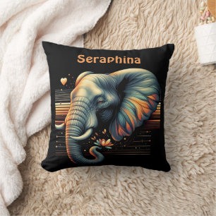Coussin Un éléphant à motifs vibrants au coucher du soleil