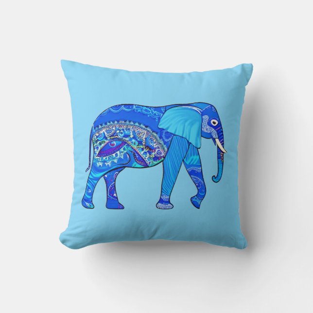 Coussin Un éléphant indien dans un Motif bleu arabesque (Recto)
