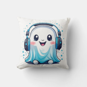 Coussin Un fantôme avec des écouteurs sur la tête