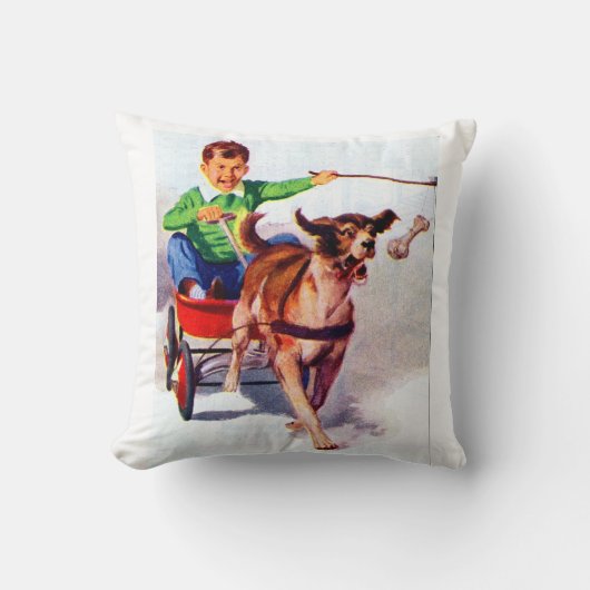 Coussin Un garçon et son chariot à chien (Recto)