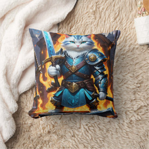 Coussin Un guerrier de chats de pomme en armure de bataill