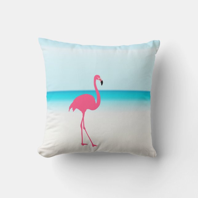 Coussin Un joli flamant rose sur la plage (Recto)