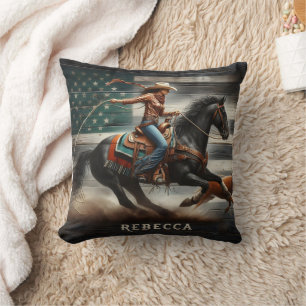 Coussin Un joueur de rodéo au coucher du soleil