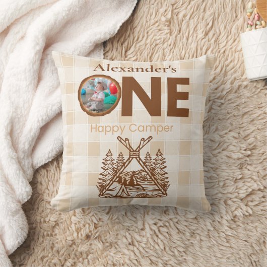 Coussin Un joyeux Camper Mountain Forest 1er anniversaire (Couverture)