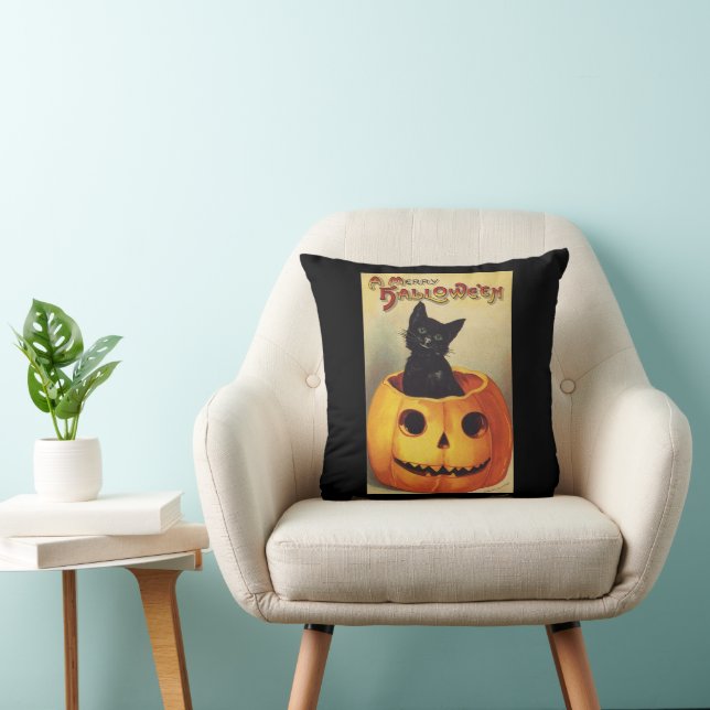 Coussin Un joyeux Halloween par Ellen Clapsaddle, Chat Vin (Chaise)