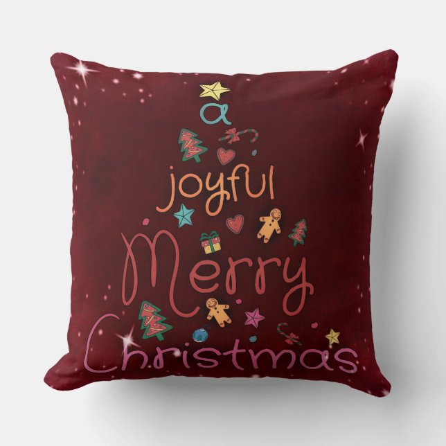 Coussin Un joyeux Noël sur fond rouge (Recto)