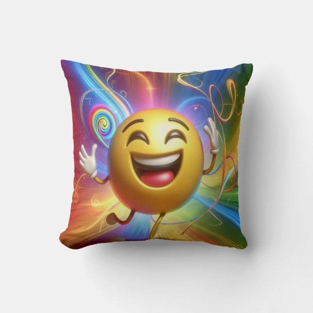 Coussin un joyeux visage sourire dansant avec joie lancer  (Recto)