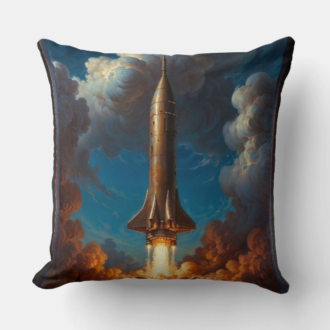 Coussin Un lancement de fusée de fusion rétro à couper le  (Recto)
