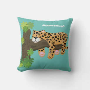 Coussin Un mignon léopard dormant dans un arbre dessin ani