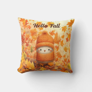 Coussin Un mignon oiseau d'automne habillé pour l'automne