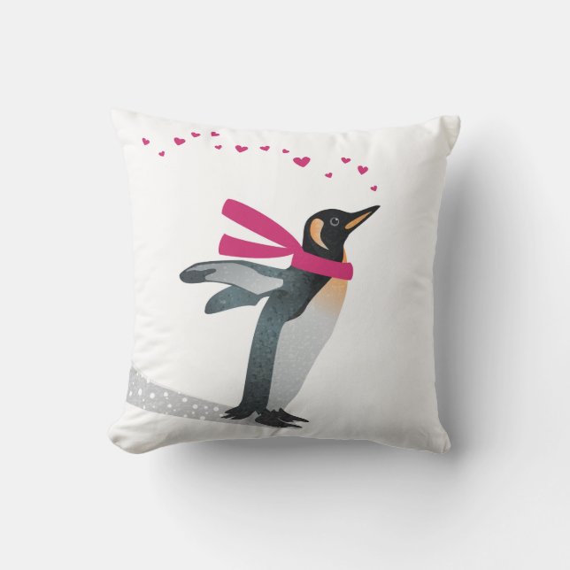 Coussin Un mignon pingouin qui fait des baisers au coeur. (Recto)