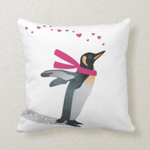 Coussin Un mignon pingouin qui fait des baisers au coeur.