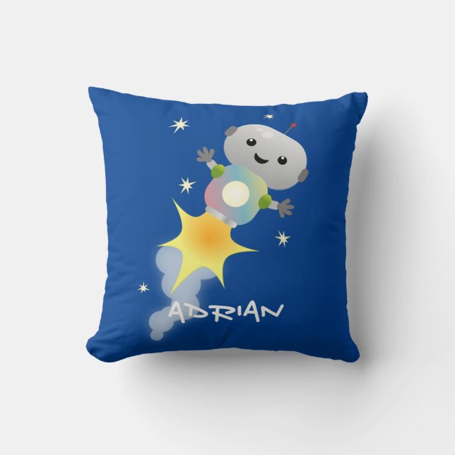 Coussin Un mignon robot volant dans l'espace dessin animé (Recto)