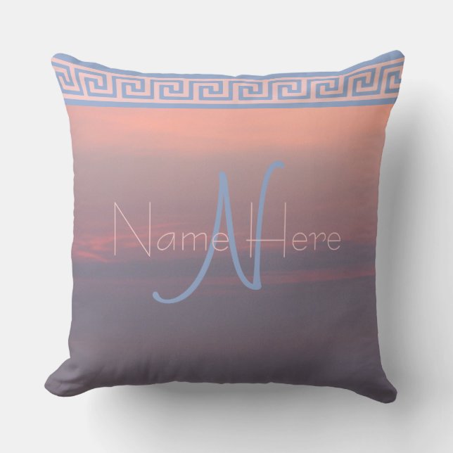 Coussin Un monogramme de quartz rose et de ciel de lever (Recto)