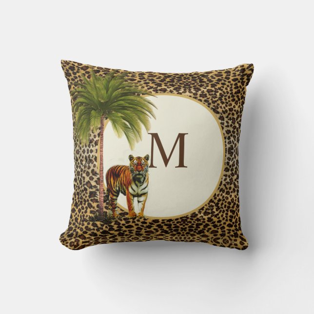 Coussin Un Motif de léopard de tigre Élégant Monogramme Vi (Recto)