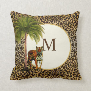 Coussin Un Motif de léopard de tigre Élégant Monogramme Vi