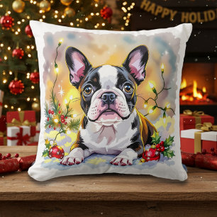 Coussin Un Noël doux avec un Terrier de Boston