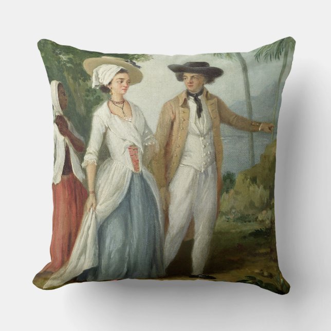 Coussin Un planteur et son épouse, servis par un employé, (Recto)