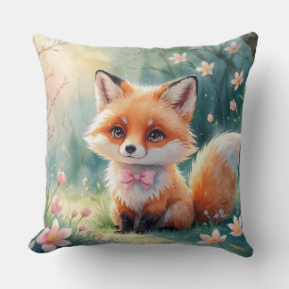 Coussin Un renard mignon et un arc rose