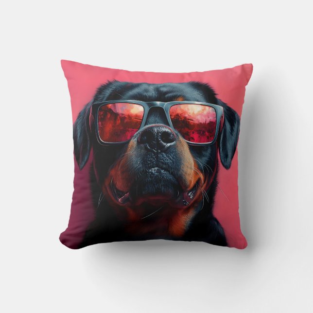 Coussin Un rottweiler cool avec des lunettes de soleil (Recto)