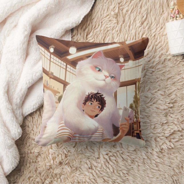 Coussin Un selfie avec le géant du fluffy (Couverture)