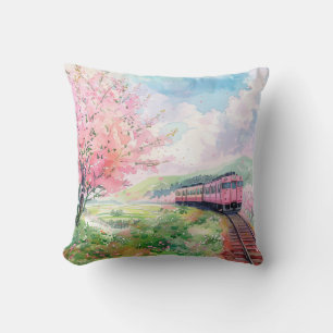 Coussin Un train au printemps