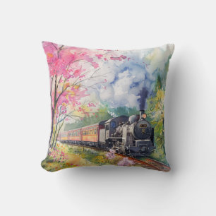 Coussin Un train au printemps