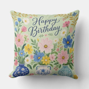 Coussin Un Trio de Fleurs d'Anniversaire