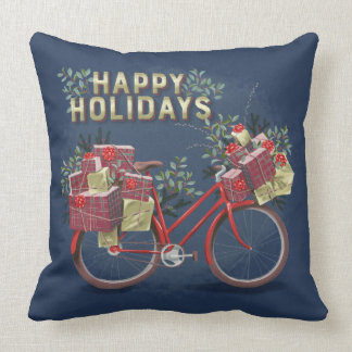 Coussin Un vélo de Noël rouge avec des cadeaux