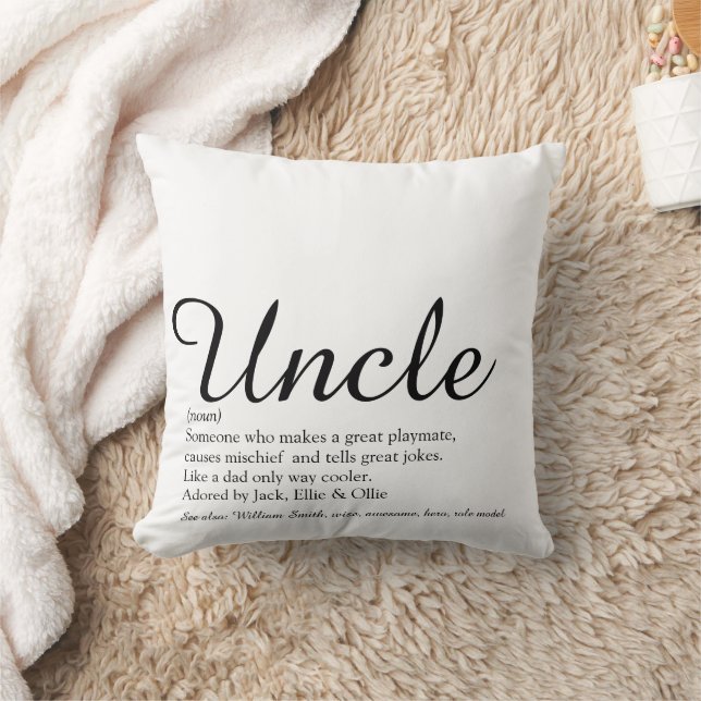 Coussin Uncle Fun Cool Élégant Script noir et blanc (Couverture)