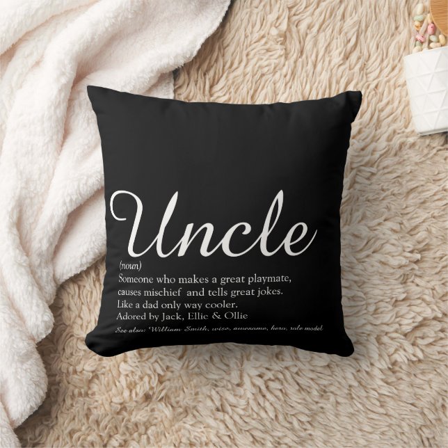 Coussin Uncle Modern Fun Élégant Script noir et blanc (Couverture)