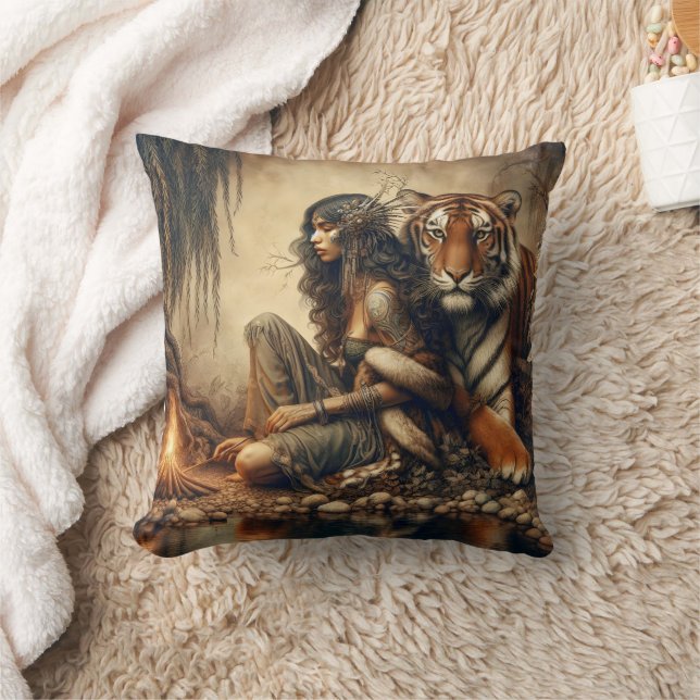 Coussin Une Américaine D'Origine Avec Tigre Par Campfire (Couverture)