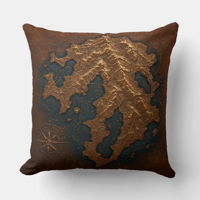 Coussin Une carte ancienne d'un continent inconnu  (Recto)