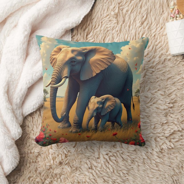 Coussin Une douce maman sentimentale et un éléphant de béb (Couverture)