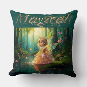 Coussin Une fée magique dans un étang Texte décoratif magi