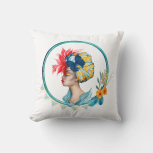 Coussin Une femme africaine dans l'oreiller bleu