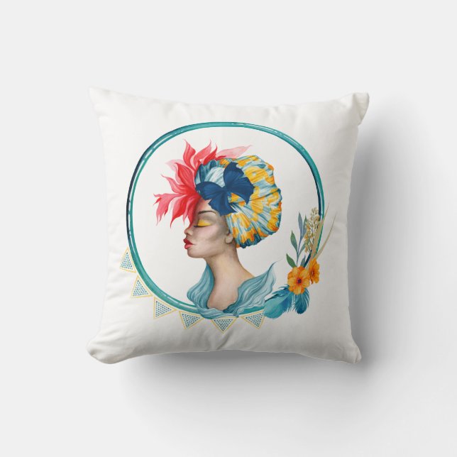 Coussin Une femme africaine dans l'oreiller bleu (Recto)