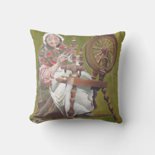 Coussin Une Femme Irlandaise Âgée Artiste À Une Roue De Ro