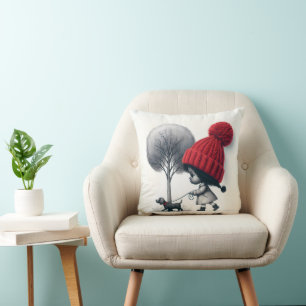 Coussin Une fille afro-américaine marche son chien