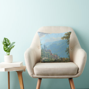 Coussin Une forteresse dans un paysage de montagne à Sunri